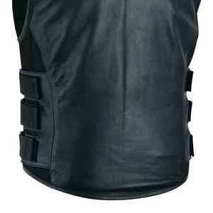 Chalecos de Piel Auténtica para Hombre, Chalecos de Motero con Cremallera Completa y Costuras Rojas, Estilo Racer, Tienda Online - Product Image 6