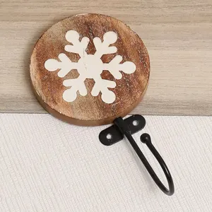 Mughalcrafts Brown Wooden Snowflake Pattern <b>Wall</b> Hooks Iron Cloth Material Kid Room Kitchen Bathroom Hanging Use <b>Towels</b> Tools - Product Image 1