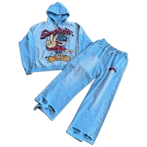 Men Custom DTG Printing Acid Wash Sun Faded Flared Winter Tracksuit Jogger Hoodies <b>Sweatpants</b> <b>Set</b> men's hoodies - Product Image 6