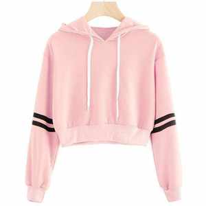 เสื้อสวมหัวคอตตอนฟอกมีฮู้ดพิมพ์ลายสำหรับผู้หญิงทันสมัยเสื้อครอปโลโก้ด้านหน้าทันสมัยสำหรับฤดูใบไม้ร่วงฤดูหนาว - Product Image 2