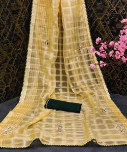 Sari Banarasi Étnico de Diseñador, para Fiestas, de Rayón, Seda, Algodón y Lino, Bordado, para Bodas, Belleza Atemporal y Atractiva - Product Image 4