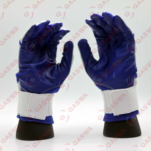 Guantes de bateo en color blanco y azul marino Palma de cuero antideslizante Guantes de bateo de béisbol cómodos y duraderos - Product Image 4