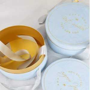 Caja de Regalo Cilíndrica con Estampado Dorado, Caja de Embalaje de Cartón Kraft, Cinta, Dulces, Flores, Boda de Alta Gama, Terciopelo Hecho a Mano, Redonda - Product Image 3