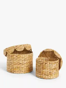 New Product Water Hyacinth <b>Boxes</b> Scalloped Storage Basket With Lid Handwoven Storage Basket Made in Vietnam HNH Craft Handmade - Product Image 4