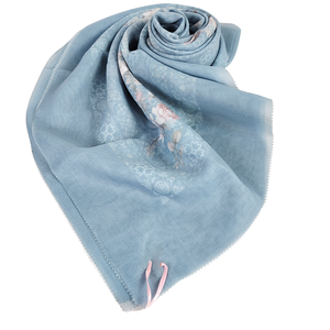 Nara série luxe confort coton Hijab écharpe tenue à manches courtes élégant décontracté pour adultes bleu impression numérique printemps - Product Image 6