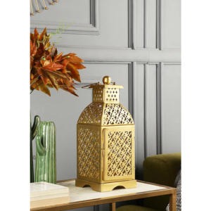 Lanterne marocaine vintage dorée miniature en fer forgé artisanal, décoration d'intérieur, porte-bougie suspendu et de table - Product Image 2