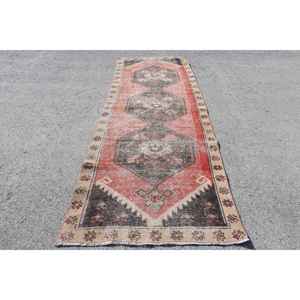 Alfombra Vintage, Alfombra Turca de 3.8x11.4 pies, Alfombra de Lana Abstracta Roja Marrón - Product Image 2