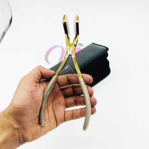 Professional Gold-Plated Stainless Steel Tape-In Press <b>Hair</b> Extension Plier with Silicone Sparkly <b>Grip</b> Handles Cost Wholesale - Product Image 2