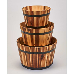 Venta al por mayor, macetas de barril de madera de acacia anidadas rústicas, maceta de barril de whisky para jardín doméstico de Vietnam - Product Image 1