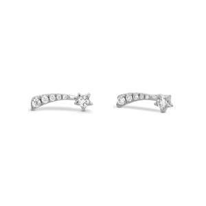 Boucle d'oreille unique en or 14 carats avec diamant véritable, motif étoile filante, design céleste gradué, or blanc, jaune et rose, bijou de valeur sociale - Product Image 4