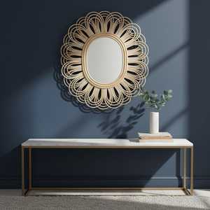 Miroir mural à cadre rond en rotin fait à la main Style Boho décor léger durable et écologique - Product Image 1