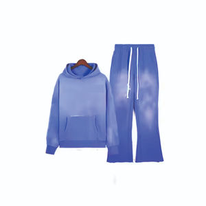 High Quality Winter Breathable <b>Distressed</b> French Terry Tracksuits for Men Streetwear Cotton Customized Sweatpants Hoodie Sets - Product Image 1