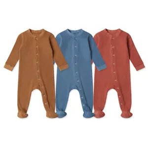 Vente en gros de barboteuses gaufres douces et respirantes pour bébés combinaison à manches longues pour bébés pyjamas d'automne barboteuse pour bébés