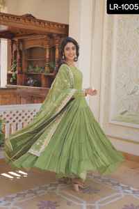 El último diseñador de bodas y festivales usa vestidos largos Anarkali con borde bordado conjunto Dupatta elegante para mujeres - Product Image 3