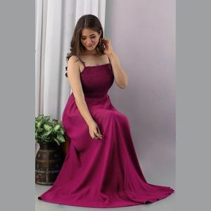 Vestido de Noche Largo hasta el Suelo, Talla XS, con Cintura Impero, Cómodo, de Gasa Rosa, Estilo Línea A, para Invitadas de Boda y Quinceañera - Product Image 4