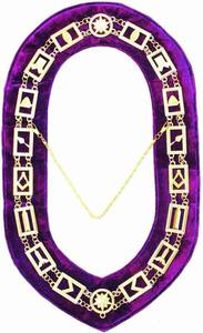 MASONIC REGALIA MASTER MASON LODGE, CADENA DE METAL DORADO COLLAR MORADO - Product Image 3