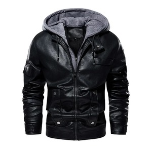 Chaqueta de cuero de alta calidad para hombre, chaqueta de motocicleta de cuero PU marrón y negro con capucha extraíble, chaqueta de PU para hombre, abrigo 2025 - Product Image 4