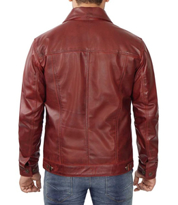 Men's <b>Slim</b> <b>Fit</b> PU Leather <b>Jacket</b> Solid Color Turn-down Collar Zipper Closure Casual Autumn Wear - Product Image 3