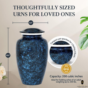 โกศบรรจุอัฐิสีน้ำเงินลายพิมพ์สไตล์ยุโรป เป็นมิตรกับสิ่งแวดล้อม ทนทาน สำหรับบรรจุอัฐิมนุษย์ พร้อมดีไซน์ปรับแต่งได้ ความจุ 220 คิวบิกอินช์ - Product Image 3