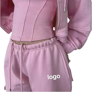 Conjunto de Pantalón cargo informal de dos piezas para mujer con logotipo personalizado OEM, sudaderas con capucha en blanco para mujer, chándal para correr, multibolsillos, sólido - Product Image 5