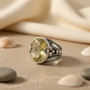 Art Palace Original 925 Silver Moissanite <b>Ring</b> with Citrine Gemstone for Unisex Statement Jewelry - Product Image 3
