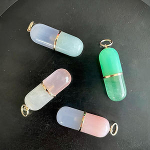 Pendentif capsule en pierre précieuse naturelle, pendentif capsule en pierre précieuse sculpté à la main plaqué or pour femmes, collier pour cadeau de bricolage - Product Image 2