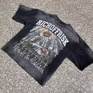 เสื้อยืดลายกราฟิกสำหรับผู้หญิงทรงหลวมระบายอากาศคอกลมผ้าฝ้ายสไตล์วินเทจซักด้วยกรดออกแบบได้ตามต้องการ - Product Image 4