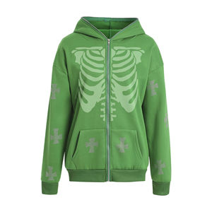 Style de rue pour femmes partout strass avec patch de broderie à manches longues bas flexible fermeture éclair complète sweats à capuche pour femmes tenue décontracté - Product Image 6