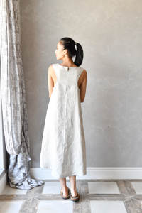 Classic Linen Flax Sleeveless Women's Dress Elegant Slim Fit Long Smock <b>Racer</b> Back Custom Loose Casual Natural Waistline Woven - Product Image 4