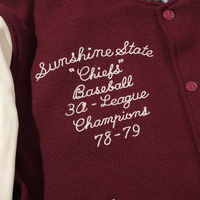 Vestes de baseball en chenille de laine de qualité supérieure avec logo personnalisé, broderie, manches en cuir blanc, veste varsity pour hommes, couleur marron