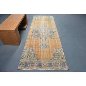 Vintage Orange Blue Patchwork Wool <b>Rug</b> 3.4 X 9.7ft Turkish Flat Weave for Living Room Decor for <b>Car</b> Use - Product Image 1