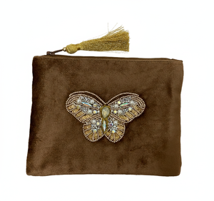 Pochette de maquillage en tissu nylon à motif papillon, brodée à la main, portable, pliable, avec fermeture éclair, sac de rangement de voyage - Product Image 2