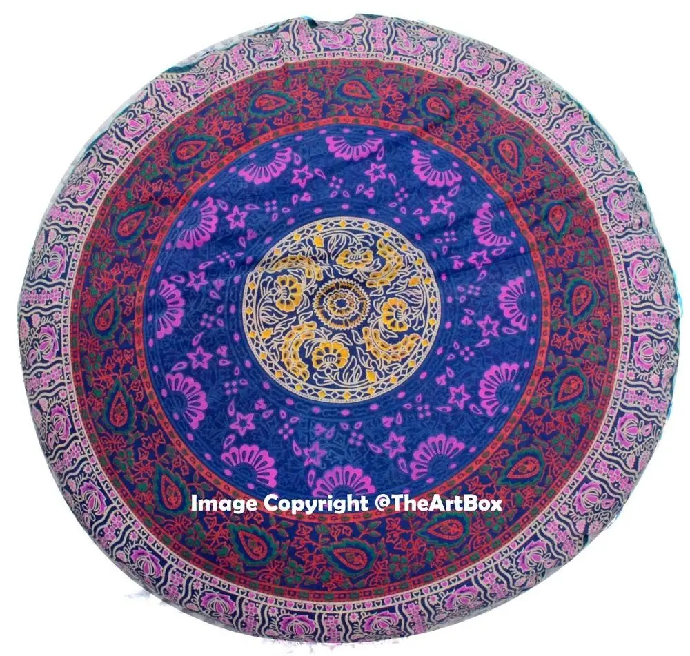 Large Round Mandala Floor Pillow Cover Decorative Throw Indian Outdoor Cushions Pom Pom Boho Cushion Cover