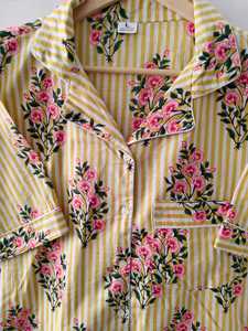 Nouvel Arrivage – Ensemble Pyjama Court Femme Élégant et Luxueux en Coton Tissé Indien Imprimé Floral, Respirant et Séchage Rapide, Idéal Printemps-Été - Product Image 2