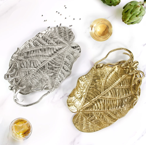 Plateau en métal feuille de laiton AK en or et argent fini ensemble de 2 plateaux décoratifs pour vaisselle/ustensiles de cuisine - Product Image 3