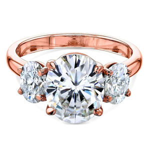 Bague de fiançailles à trois pierres coupe ovale diamant cultivé en laboratoire cadeau d'anniversaire de bande de mariage en or massif avec placage au rhodium - Product Image 3