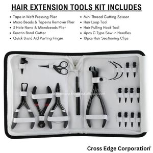 New Hair extension tools kit pressing tape in plier micro ring plier keratin bond cutter hair <b>clips</b> pulling <b>hook</b> thread snip - Product Image 2