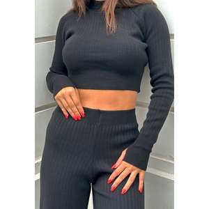 กางเกงทรงตรงสีดำระบายอากาศได้ดี เอวสูง ดีไซน์แบบสูท - Product Image 1