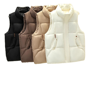 Chaleco de invierno para mujer, Chaqueta corta acolchada con cuello levantado, chaleco esponjoso grueso, Color sólido, sin mangas, cálido, informal, a la moda - Product Image 1