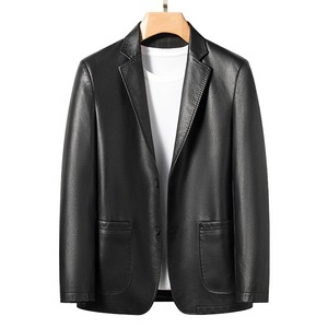 Chaqueta de moto de cuero ajustada informal para hombre, estilo de calle de invierno, Color personalizado, tela de lona de grosor estándar, piel de vaca - Product Image 2