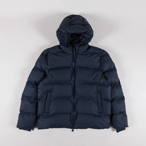 Chaqueta Acolchada con Capucha para Hombre, Color Azul Marino, Resistente al Viento, Rellena de Plumón, Informal, para Invierno, Corte Regular, Cierre de Cremallera, Color Sólido - Product Image 1