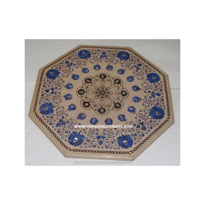 Design exclusif marbre blanc indien belle forme octogonale faite à la main forme unique incrustation conception Table à manger pour table basse - Product Image 1