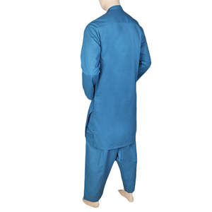 Shalwar Kameez brodé pour homme, col bandoulière - Bleu acier - Product Image 5