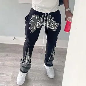 กางเกงวอร์มขาบานสำหรับผู้ชายผ้าฟลีซแบบปักลาย - Product Image 6