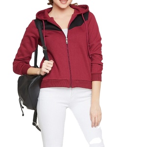 Sweat à capuche zippé avec ficelle logo personnalisé couleur unie sweats à capuche zippés à manches longues pour femmes sweats à capuche zippés confortables pour femmes - Product Image 4