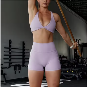 Short skinny taille haute femme avec poches respirantes à séchage rapide contrôle du ventre et pas de couture avant pour la course à pied Yoga-Vente en gros - Product Image 5