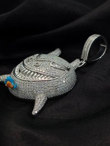 Colgante de lujo 3D helado 925 Plata VVS Moissanite Hip Hop pez logotipo personalizado colgante de Animal - Product Image 2