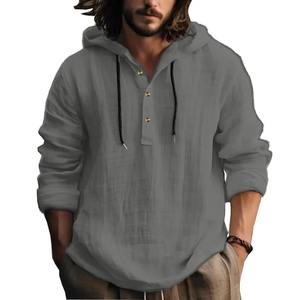 24 nouveaux hommes coton et lin grande taille pull décontracté à capuche coupe ample à manches longues à capuche - Product Image 4