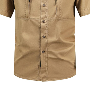 Camiseta informal de punto para senderismo al aire libre de talla grande para hombre, camisa con cuello levantado de otoño con bolsillos delanteros con cremallera y Media manga holgada - Product Image 3