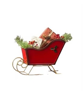 Ornement de luge de Noël de couleur rouge et or en métal de qualité d'exportation pour la décoration. - Product Image 1